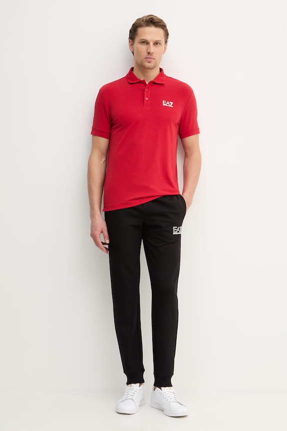 EA7 Emporio Armani polo bărbați din bumbac cu elastan PJVQZ.8NPF14 rosu SS26
