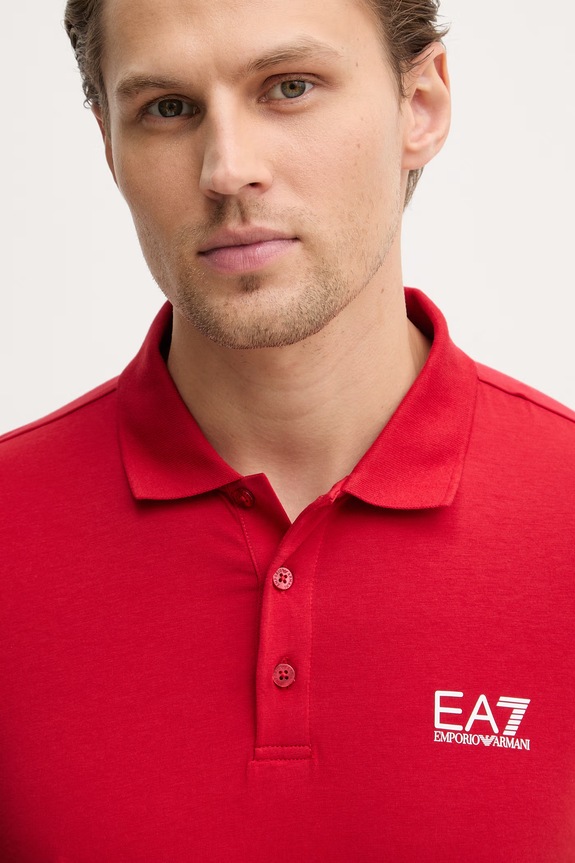 EA7 Emporio Armani polo bărbați din bumbac cu elastan rosu PJVQZ.8NPF14