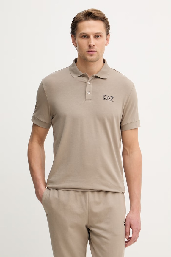 EA7 Emporio Armani polo bărbătesc bumbac cu elastan bej PJVQZ.8NPF14