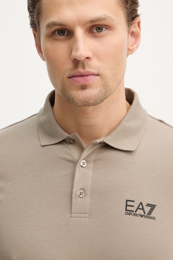 EA7 Emporio Armani polo bărbătesc bumbac cu elastan bej PJVQZ.8NPF14