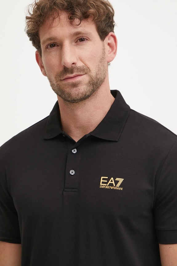EA7 Emporio Armani polo tričko pánske bavlnené s elastanom čierna PJVQZ.8NPF14