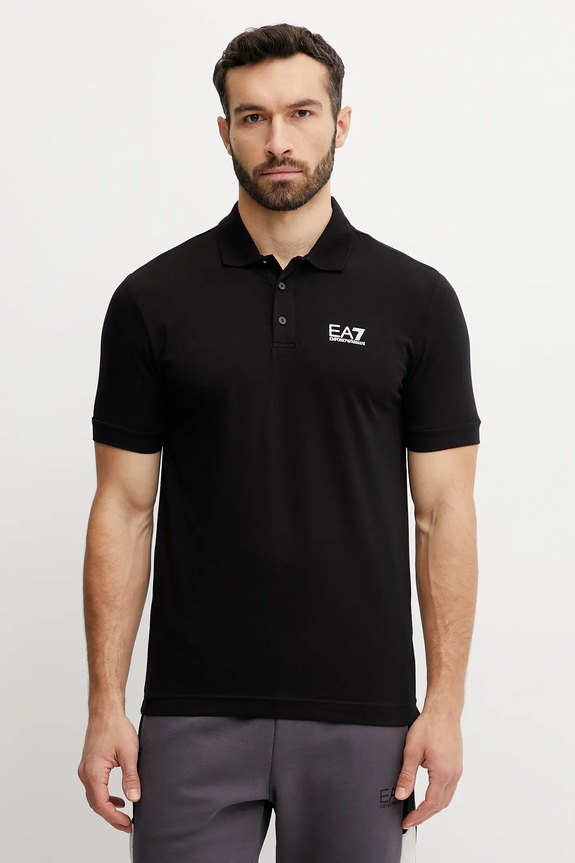 EA7 Emporio Armani polo bărbați bumbac cu elastan regular negru PJVQZ.8NPF14