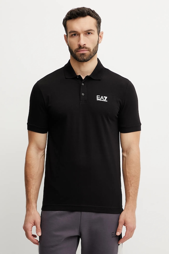 EA7 Emporio Armani polo bărbați bumbac cu elastan regular negru PJVQZ.8NPF14