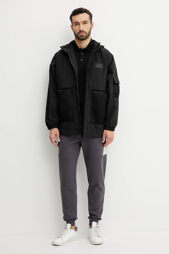 EA7 Emporio Armani polo bărbați bumbac cu elastan PJVQZ.8NPF14 negru SS26