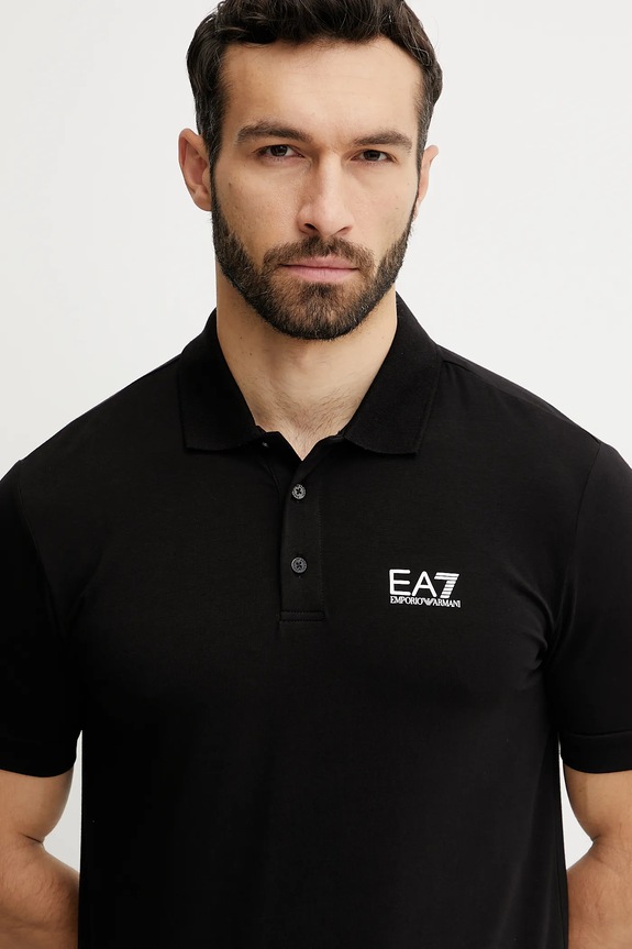 EA7 Emporio Armani polo bărbați bumbac cu elastan negru PJVQZ.8NPF14