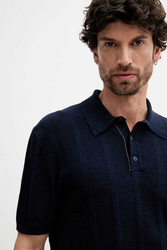 Polo tričko se lněnou směsí United Colors of Benetton námořnická modř 115GK301G