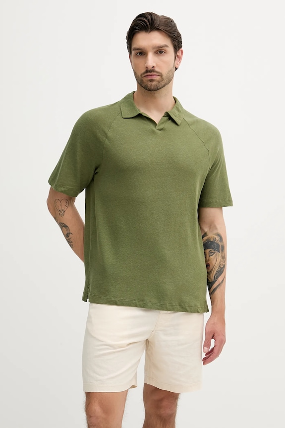 Ľanové polo United Colors of Benetton relaxed zelená 3UTFU302A