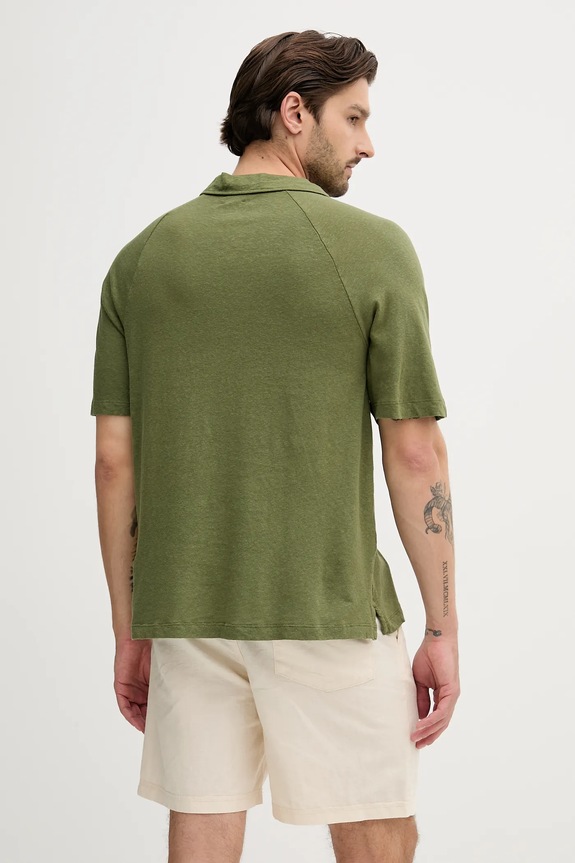 Oblečenie Ľanové polo United Colors of Benetton 3UTFU302A zelená