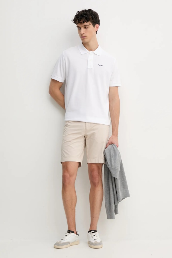 Pepe Jeans pamut póló ESSENTIAL POLO CONTRAST LOGO PM542298 fehér SS25