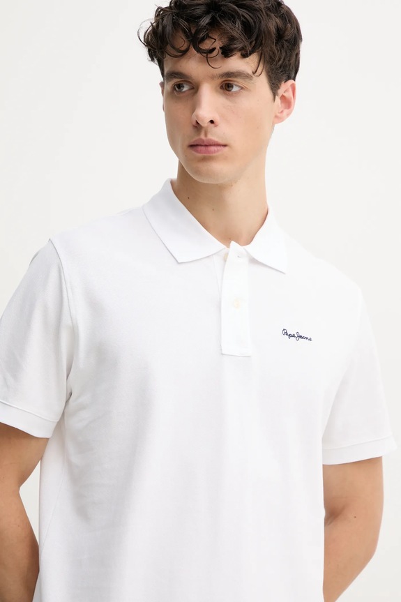 Pepe Jeans pamut póló ESSENTIAL POLO CONTRAST LOGO fehér PM542298