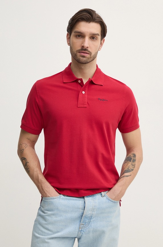 Pamučna polo majica Pepe Jeans ESSENTIAL POLO CONTRAST LOGO Planet friendly crvena PM542298
