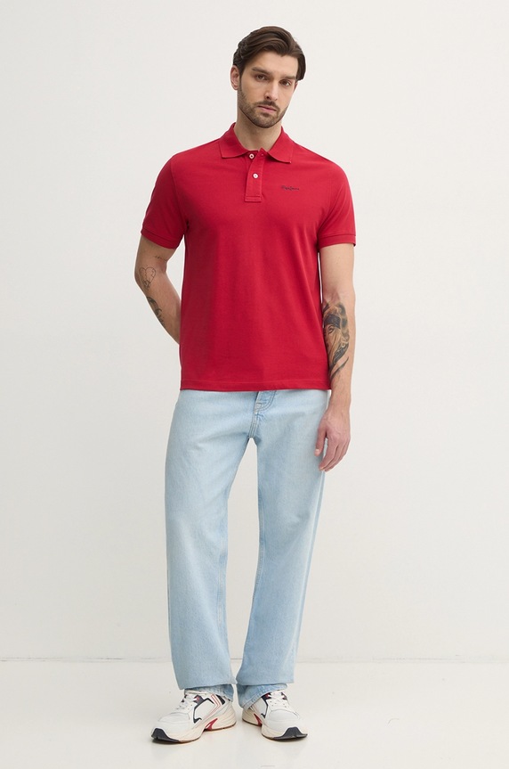 Pamučna polo majica Pepe Jeans ESSENTIAL POLO CONTRAST LOGO PM542298 crvena SS25