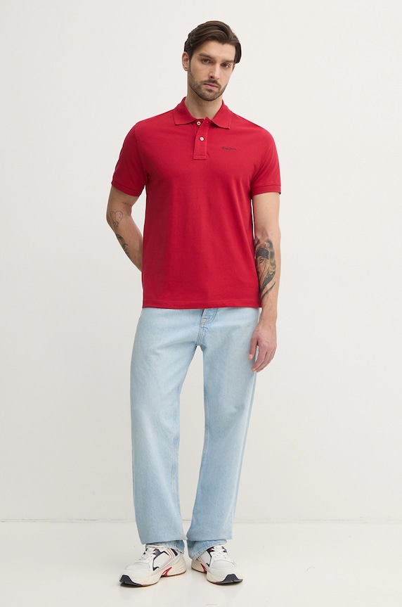 Pamučna polo majica Pepe Jeans ESSENTIAL POLO CONTRAST LOGO PM542298 crvena SS25