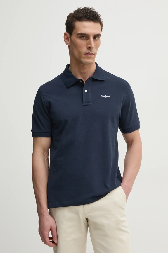 Pepe Jeans polo bawełniane ESSENTIAL POLO CONTRAST LOGO bawełna granatowy PM542298