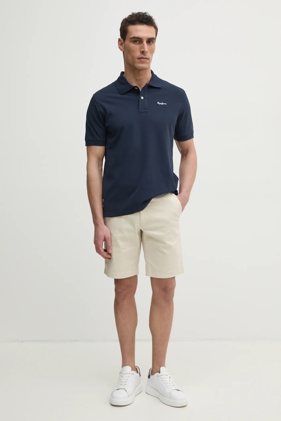 Pepe Jeans polo bawełniane ESSENTIAL POLO CONTRAST LOGO PM542298 granatowy SS25