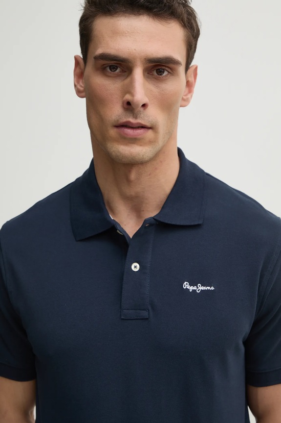 Pepe Jeans polo bawełniane ESSENTIAL POLO CONTRAST LOGO granatowy PM542298