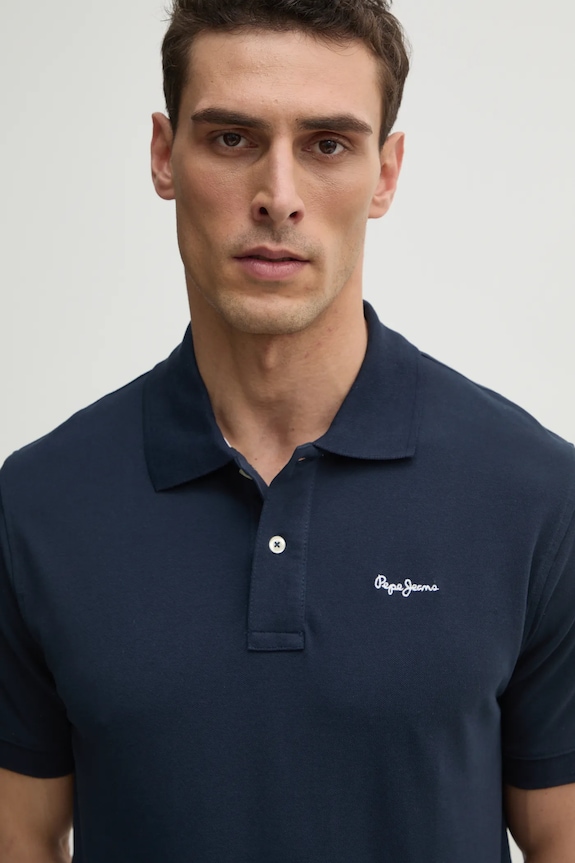 Pepe Jeans polo bawełniane ESSENTIAL POLO CONTRAST LOGO granatowy PM542298