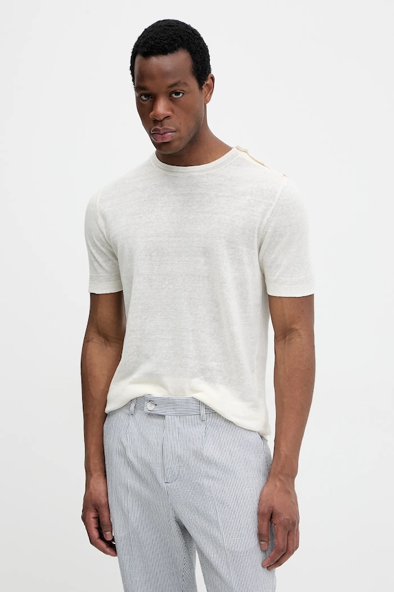 Liu Jo t-shirt lniany regular beżowy QA5033.MA72P