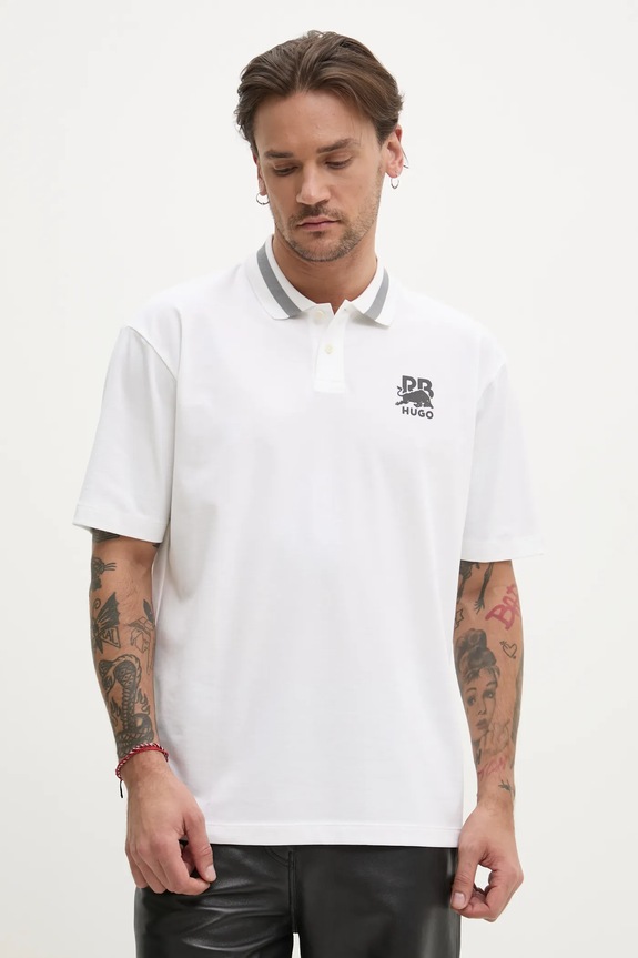 HUGO polo x RACING BULLS z elastanem beżowy 50542748