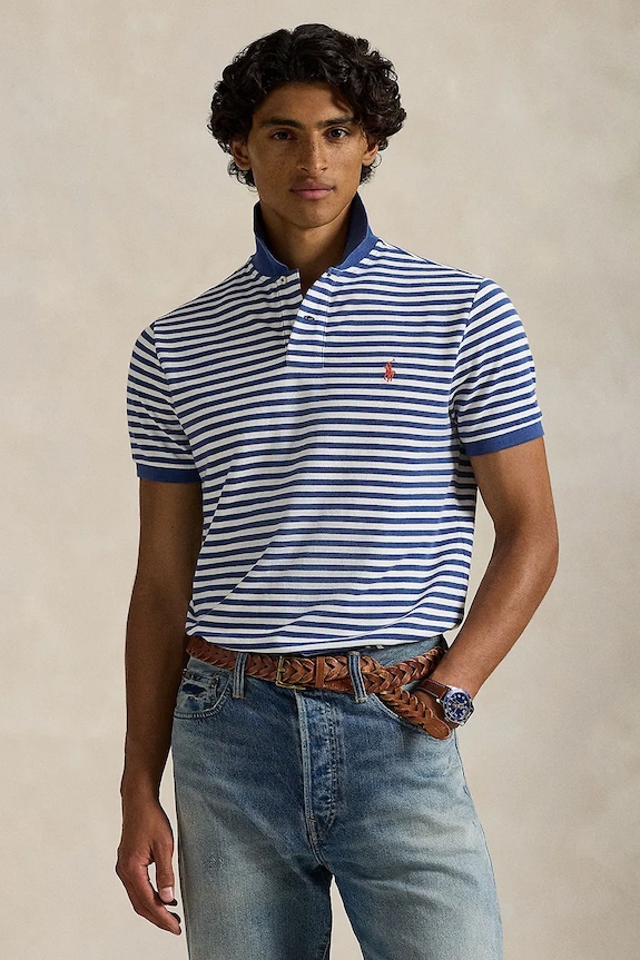 Polo Ralph Lauren pamut póló slim sötétkék 710956682