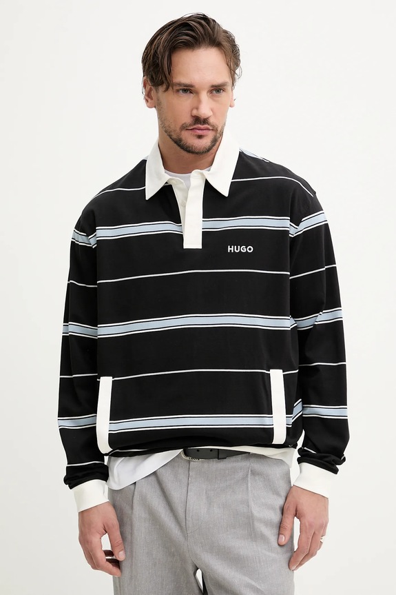 HUGO longsleeve bawełniany wzorzyste czarny 50534676