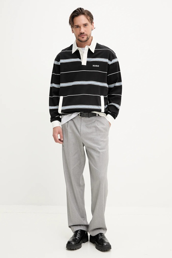 HUGO longsleeve bawełniany 50534676 czarny SS25