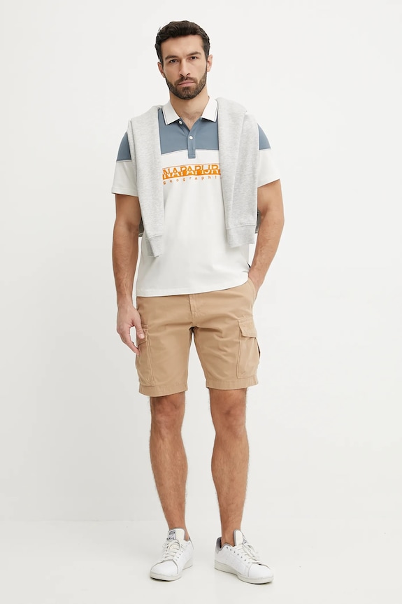 Bavlněné polo tričko Napapijri E-Saturnia NP0A4IDDN1A1 béžová SS25