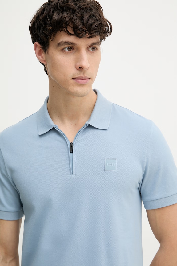 BOSS Orange polo bărbați cu bumbac albastru 50537507