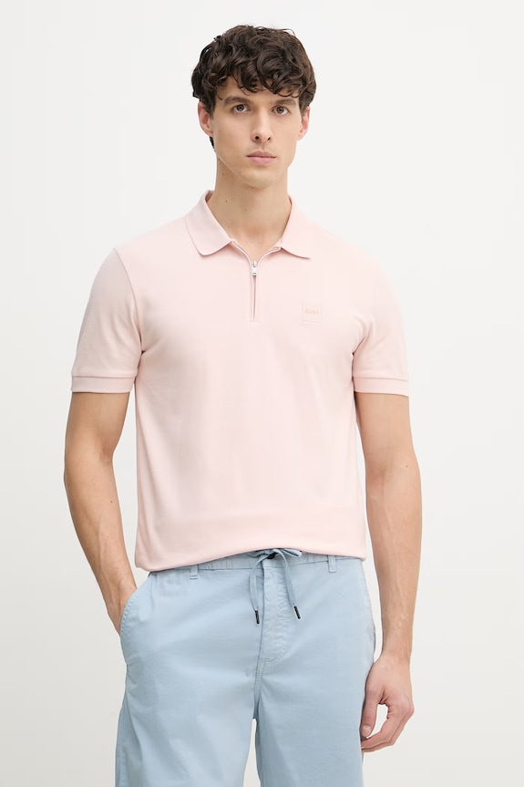 BOSS Orange polo bărbați cu bumbac roz 50537507