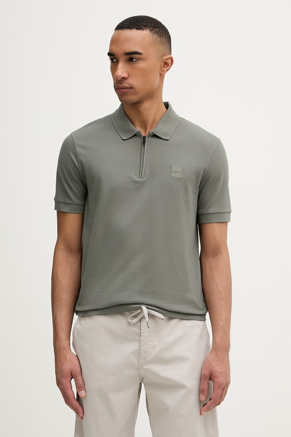 BOSS Orange polo tričko pánske s bavlnou zelená 50537507