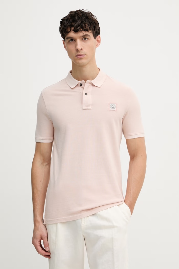 Bavlněné polo tričko Guess hladký růžová M2YP24.KC9T1