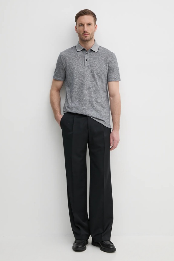 BOSS polo lniane 50537501 szary SS25