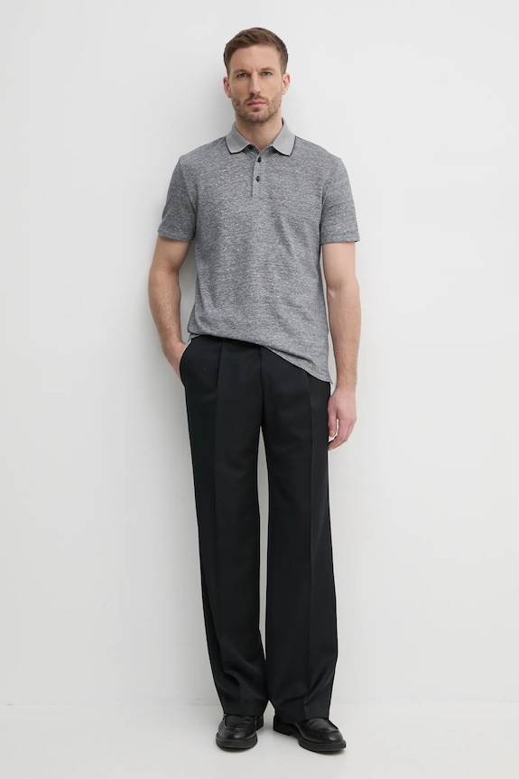 BOSS polo lniane 50537501 szary SS25