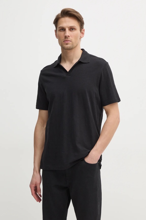 Calvin Klein polo z domieszką lnu regular czarny K10K114136