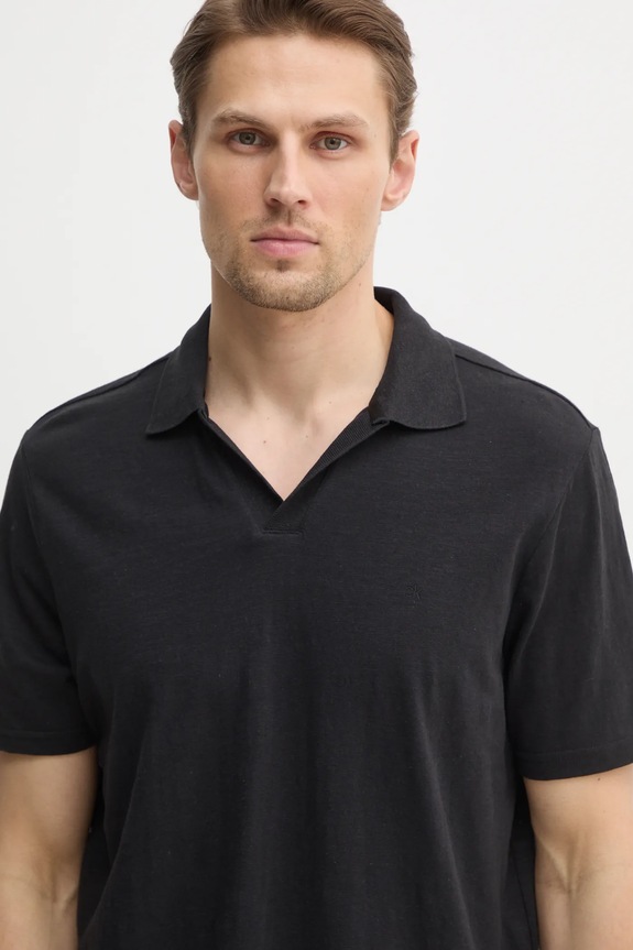 Calvin Klein polo z domieszką lnu czarny K10K114136