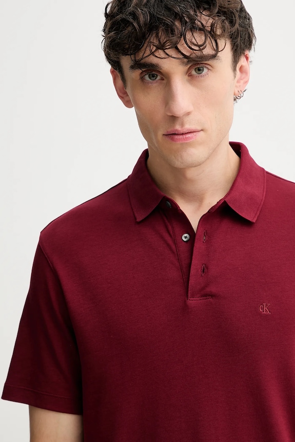 Calvin Klein polo tričko pánske bavlnené burgundské LV04LB276G