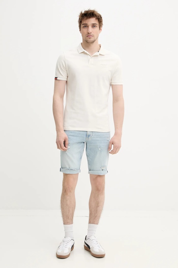 Pamučna polo majica Superdry M1110439A.B7G bež SS25