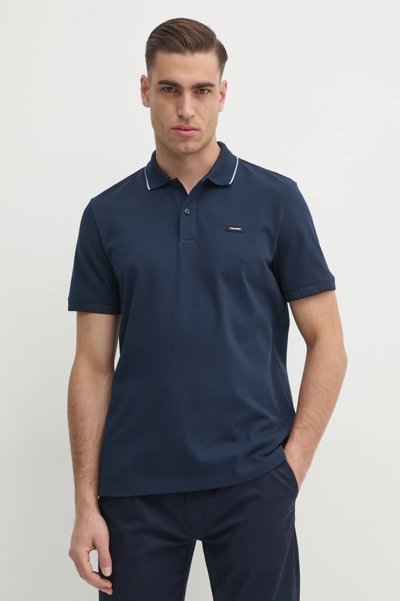 Polo tričko Calvin Klein hladký námořnická modř K10K114141