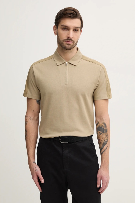 Calvin Klein Jeans polo bawełniane bawełna beżowy J30J327240