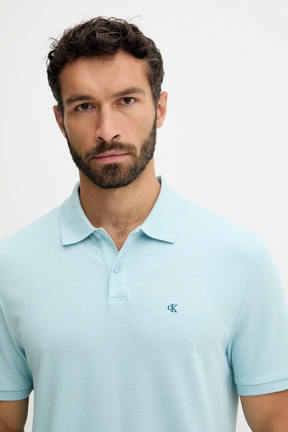 Calvin Klein Jeans πόλο ανδρικό βαμβακερό μπλε LV040EM269