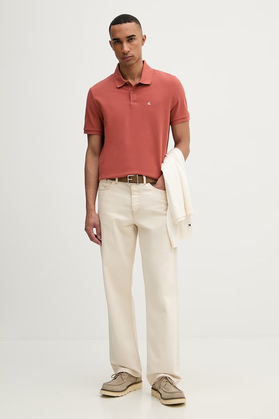 Calvin Klein Jeans polo męskie bawełniane LV040EM269 pomarańczowy SS26