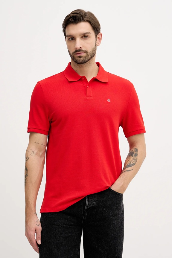 Calvin Klein Jeans polo pánské bavlněné červená LV040EM269