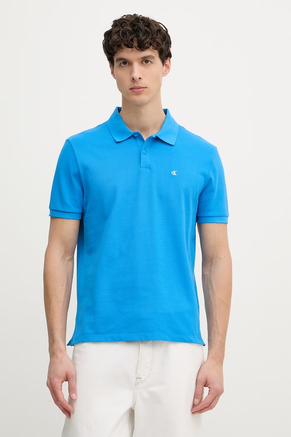 Calvin Klein Jeans Тениска с яка мъжка памучна син LV040EM269
