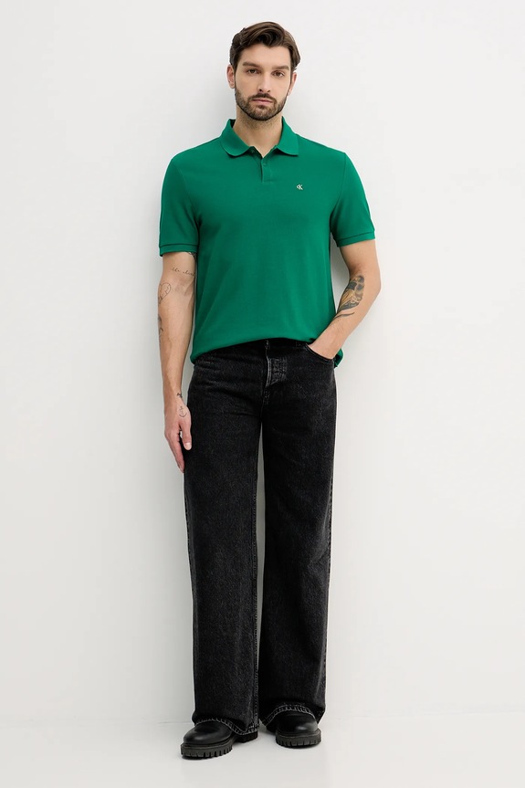 Calvin Klein Jeans polo pánské bavlněné LV040EM269 zelená SS26