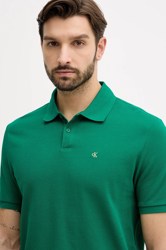 Calvin Klein Jeans polo pánské bavlněné zelená LV040EM269
