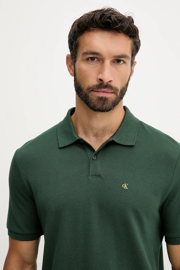 Ρούχα Calvin Klein Jeans πόλο Ανδρικό βαμβακερό LV040EM269 πράσινο