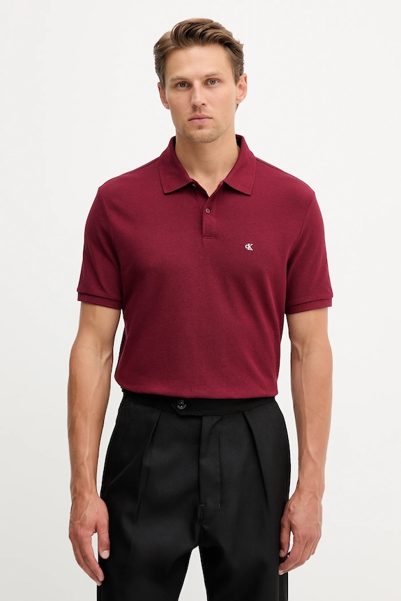 Calvin Klein Jeans πόλο Ανδρικό βαμβακερό μπορντό LV040EM269