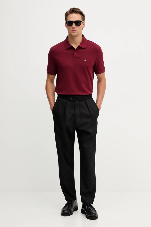 Calvin Klein Jeans πόλο Ανδρικό βαμβακερό LV040EM269 μπορντό SS26