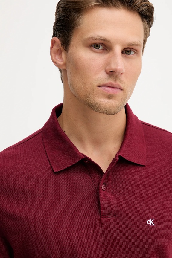 Calvin Klein Jeans πόλο Ανδρικό βαμβακερό μπορντό LV040EM269