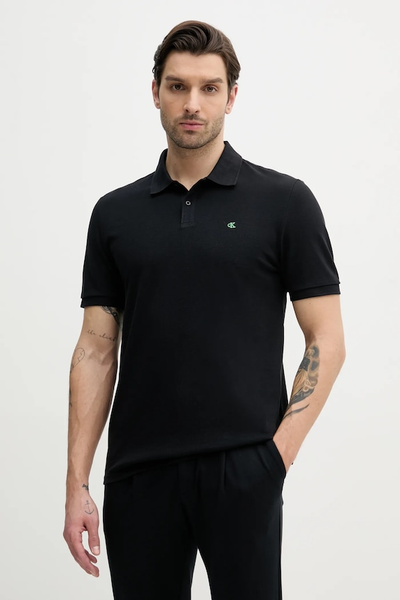Calvin Klein Jeans polo tričko pánske bavlnené jednofarebný čierna LV040EM269